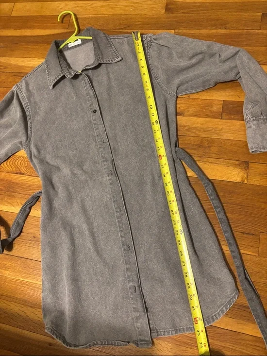 Avec Les Filles Gray Washed Denim Shirt Dress with Tie Belt - Picture 7 of 8